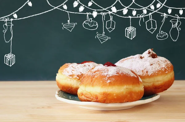 Imagen de fiesta judía Hanukkah con rosquillas —  Fotos de Stock