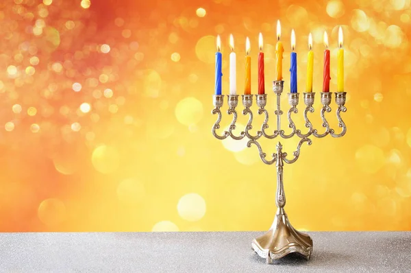 Imagen de fiesta judía Hanukkah con menorah —  Fotos de Stock