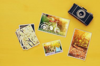 Fotoğraf eski fotoğraf makinesi yanında Üstten Görünüm
