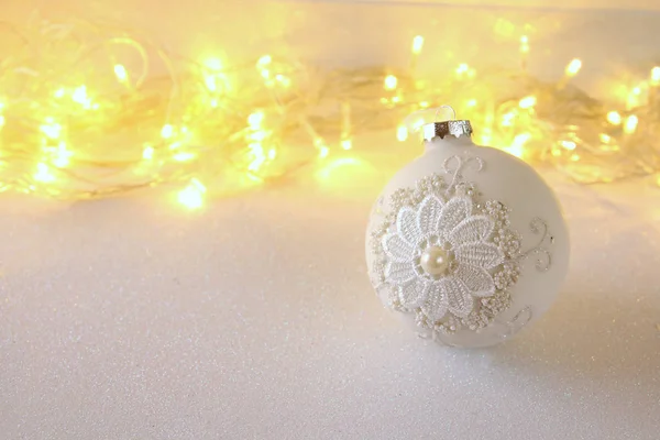 Image of christmas festive tree white ball decoration — Stock Photo, Image