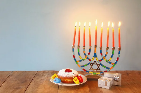 jewish holiday Hanukkah with menorah (traditional Candelabra)