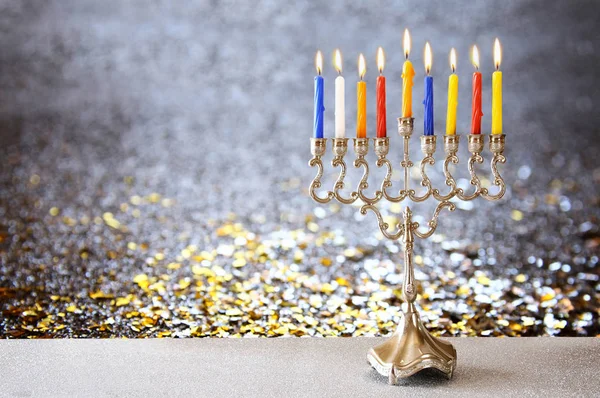 Imagen de fiesta judía Hanukkah con menorah —  Fotos de Stock