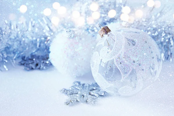 Image of christmas festive tree white balls — Stock Photo, Image