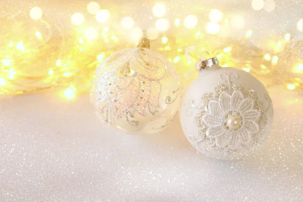 Image of christmas festive tree white balls — Stock Photo, Image