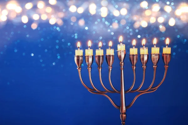 Low key Image of jewish holiday Hanukkah background — Stock Photo, Image