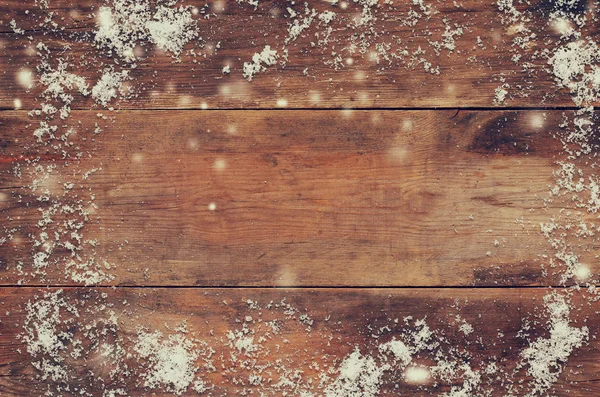 Fondo de madera con nieve —  Fotos de Stock
