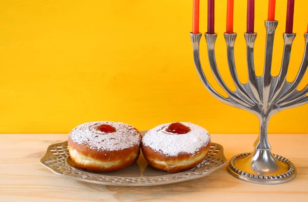 Image of jewish holiday Hanukkah with menorah — Stock Photo, Image