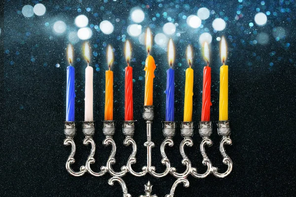 Jewish holiday Hanukkah with menorah — Stock Photo, Image