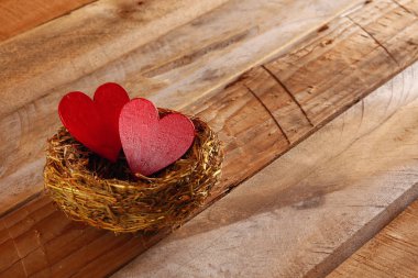 Sevgiliye arka plan. Çift yuvaya kırmızı kalplerin