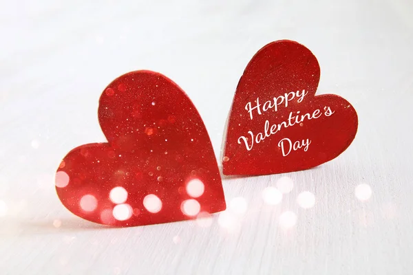 Valentines day background. Couple of wooden hearts — Stock Photo, Image