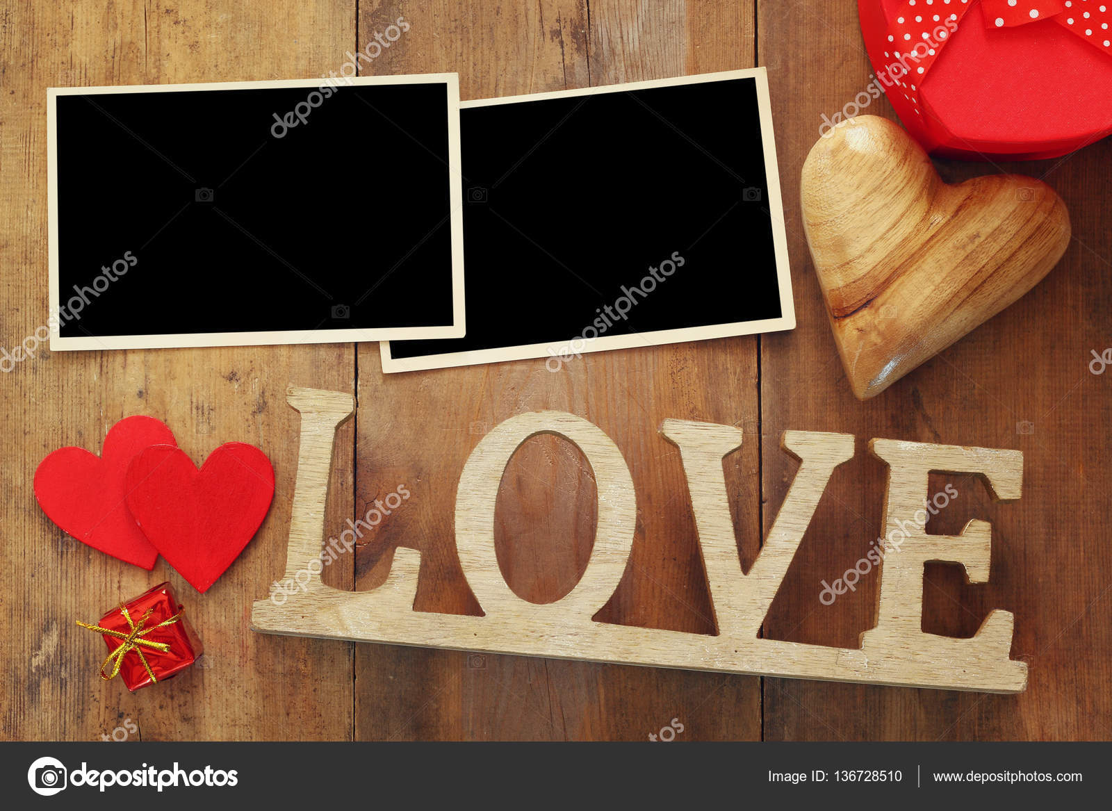 Empty Photo Frames Next Word Love From Wooden Letters Stock Empty Photo Frames Next Word Love From Wooden Letters Stock