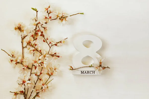 국제 여성의 날 개념입니다. 벚꽃 나무와 날짜 — 스톡 사진