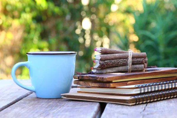 Image of notebooks, colorful pencils — Stock Photo, Image