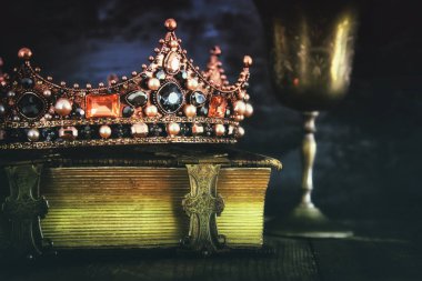 güzel Kraliçe/kral taç eski kitap düşük anahtar görüntü