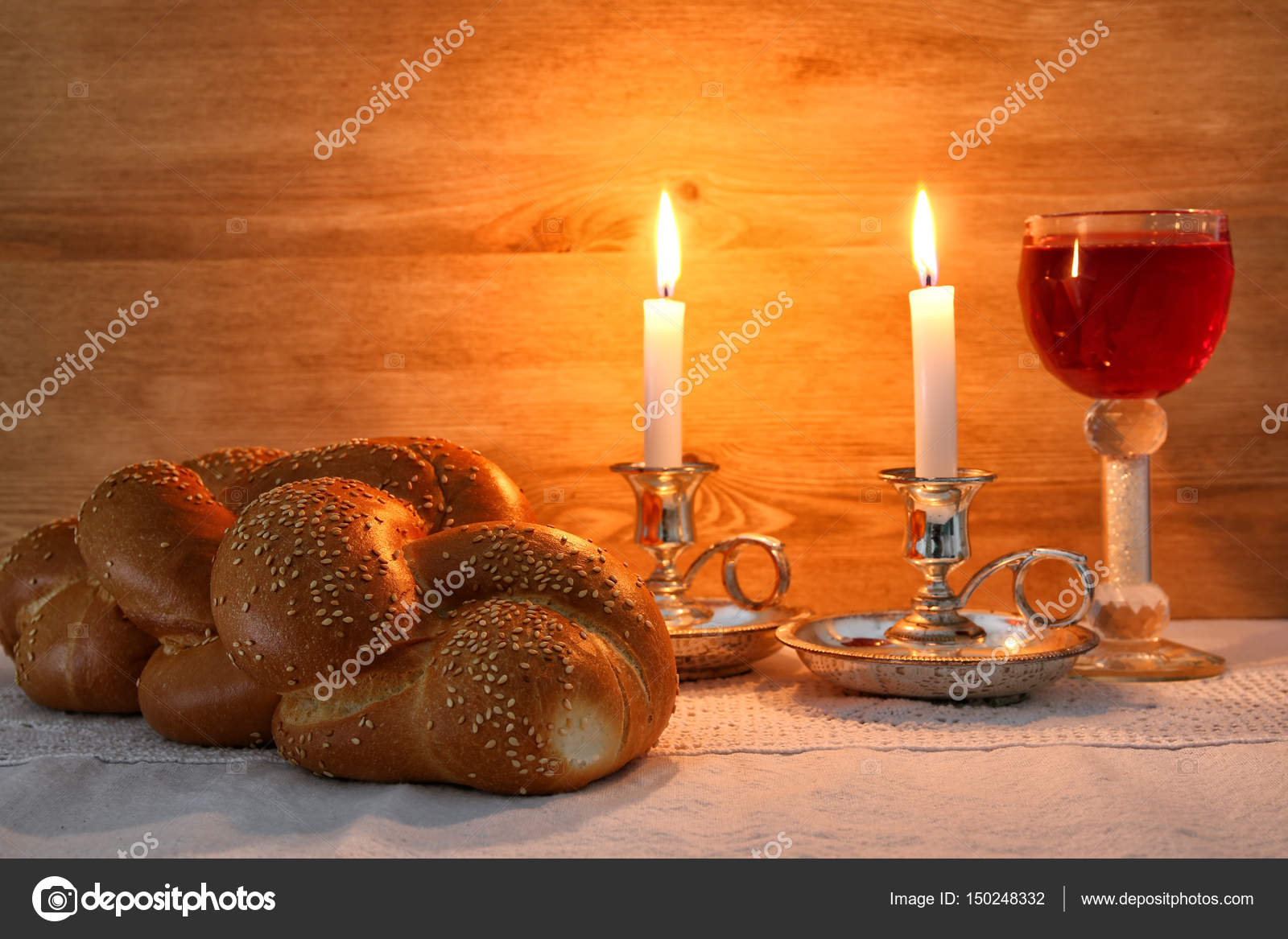 Shabbat image. challah bread, shabbat wine and candles Stock Photo by ...