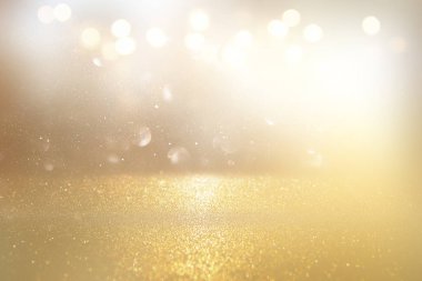 Glitter vintage ışıklar arka plan. Altın ve gümüş
