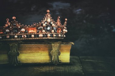 güzel Kraliçe/kral taç eski kitap düşük anahtar görüntü