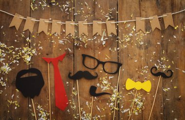 funny beard, glasses, mustache, tie and bow. Father's day concept clipart