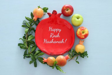 Rosh hashanah (Yahudi Yeni Yıl Tatili) konsepti. Geleneksel semboller.
