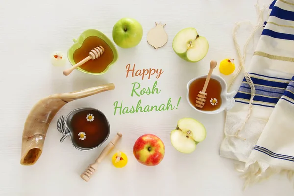 Rosh hashanah (Yahudi Yeni Yıl Tatili) konsepti. Geleneksel semboller — Stok fotoğraf