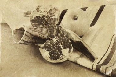 Rosh hashanah (Yahudi Yeni Yıl Tatili) konsepti. Geleneksel semboller