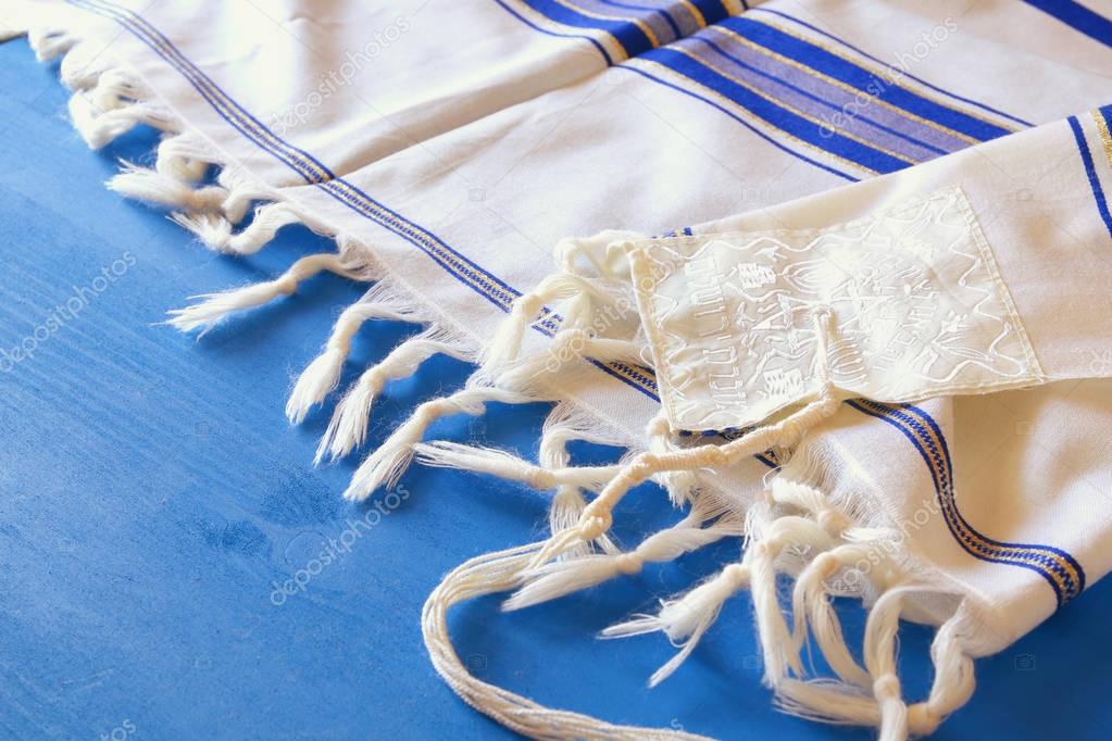 White Prayer Shawl - Tallit, jewish religious symbol.