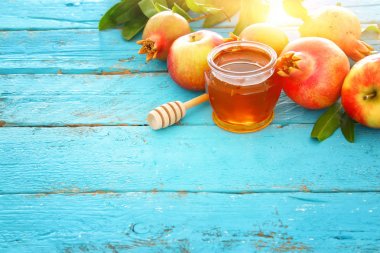 Rosh hashanah (Yahudi Yeni Yıl Tatili) konsepti. Geleneksel semboller