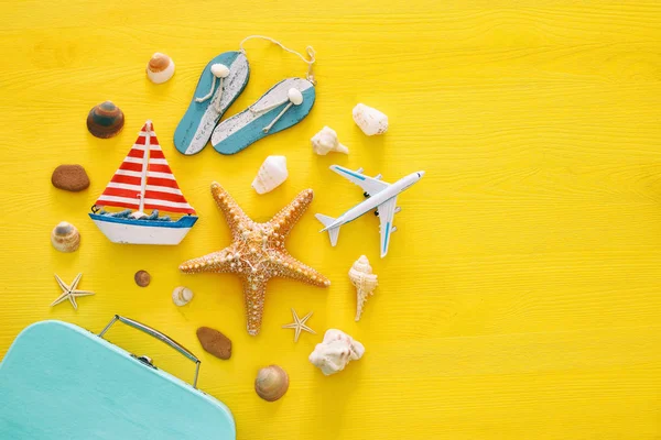 Top view beach and vacation concept with nautical life style objects — Stock Photo, Image