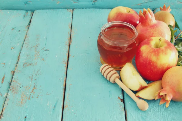 Rosh hashanah (zsidó újév ünnep) koncepció. Hagyományos szimbólumok. — Stock Fotó