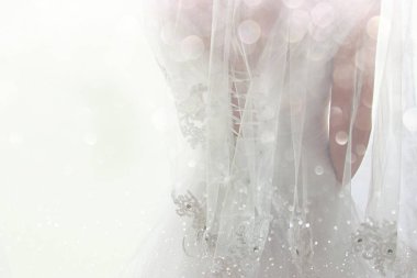 Düğün elbise ve peçe, arkadan ile güzel gelin.