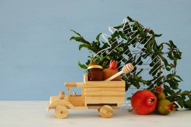 Rosh hashanah (Yahudi Yeni Yıl Tatili) konsepti. Geleneksel semboller