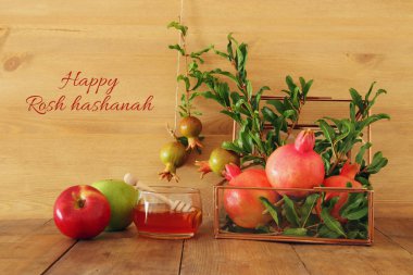 Rosh hashanah (Yahudi Yeni Yıl Tatili) konsepti. Geleneksel semboller
