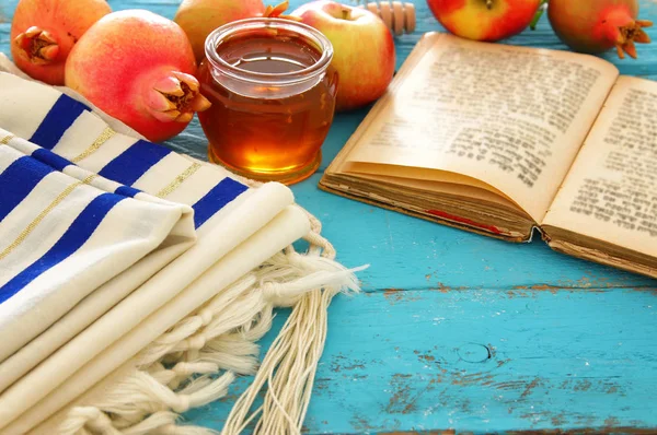 Rosh hashanah（犹太新年假期）概念。传统符号. — 图库照片