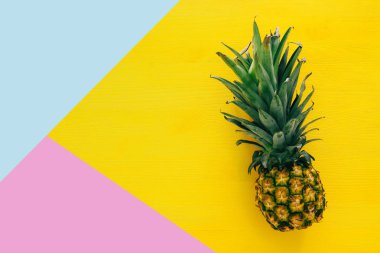 Renkli tablo üstten görünüm ananas. Yaz ve tropikal kavramı