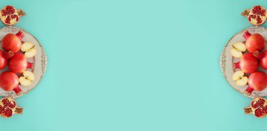 Rosh hashanah (Yahudi Yeni Yıl Tatili) konsepti. Geleneksel semboller