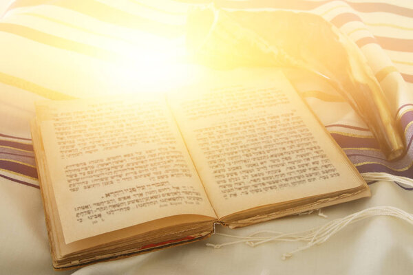 Rosh hashanah (jewish New Year holiday) concept. Traditional symbols