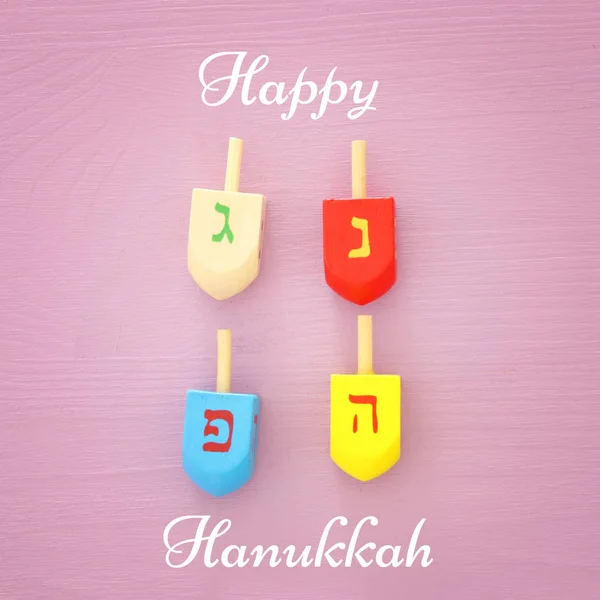 Jüdischer Feiertag Chanukka Bild Hintergrund mit traditionellen Spinnig Top — Stockfoto