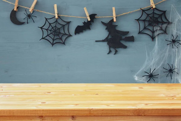 Halloween holiday background with empty rustic table. Ready for product display montage Stock Picture