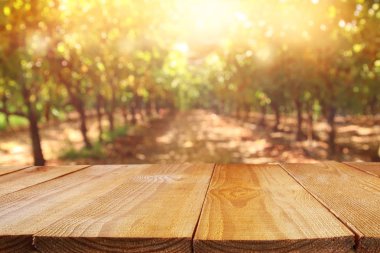 Bulanık sonbahar arka plan önünde boş bir tablo. Ürün görüntü montaj için hazır