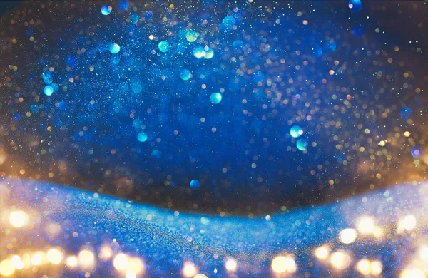 Paillettes vintage lumières fond. bleu, or et noir. déconcentrés . — Photo