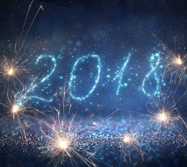 Mutlu yeni yıl 2018 glitter ile arka plan ışıklar. de-odaklı.