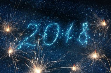 Mutlu yeni yıl 2018 glitter ile arka plan ışıklar. de-odaklı.