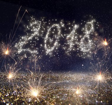 Mutlu yeni yıl 2018 glitter ile arka plan ışıklar. de-odaklı.