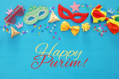 Purim kutlama kavramı (Yahudi karnaval tatil). Üstten Görünüm.