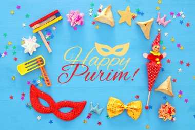 Purim kutlama kavramı (Yahudi karnaval tatil). Üstten Görünüm.