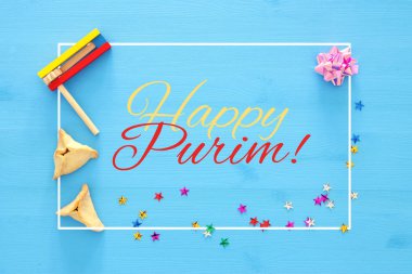 Purim kutlama kavramı (Yahudi karnaval tatil). Üstten Görünüm.