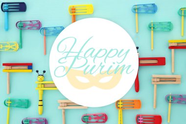 Purim kutlama kavramı (Yahudi karnaval tatil görüntüsünü Üstten Görünüm).