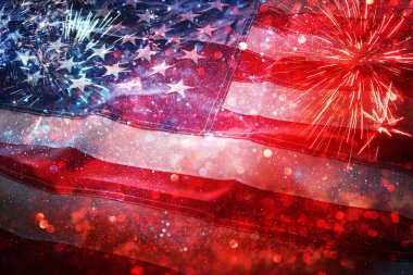 Amerikan kutlama için kopya alanı ile Amerikan bayrağı ve bokeh arka plan