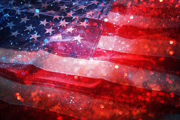 American flag and bokeh background with copy space for american celebration — Stock Photo, Image