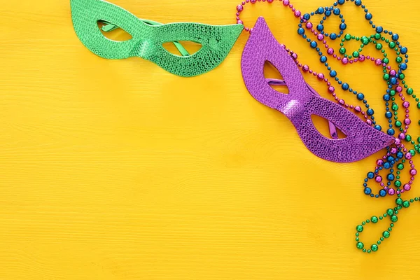 Top view image of masquerade background. Flat lay. Mardi Gras celebration concept. — Stock Photo, Image